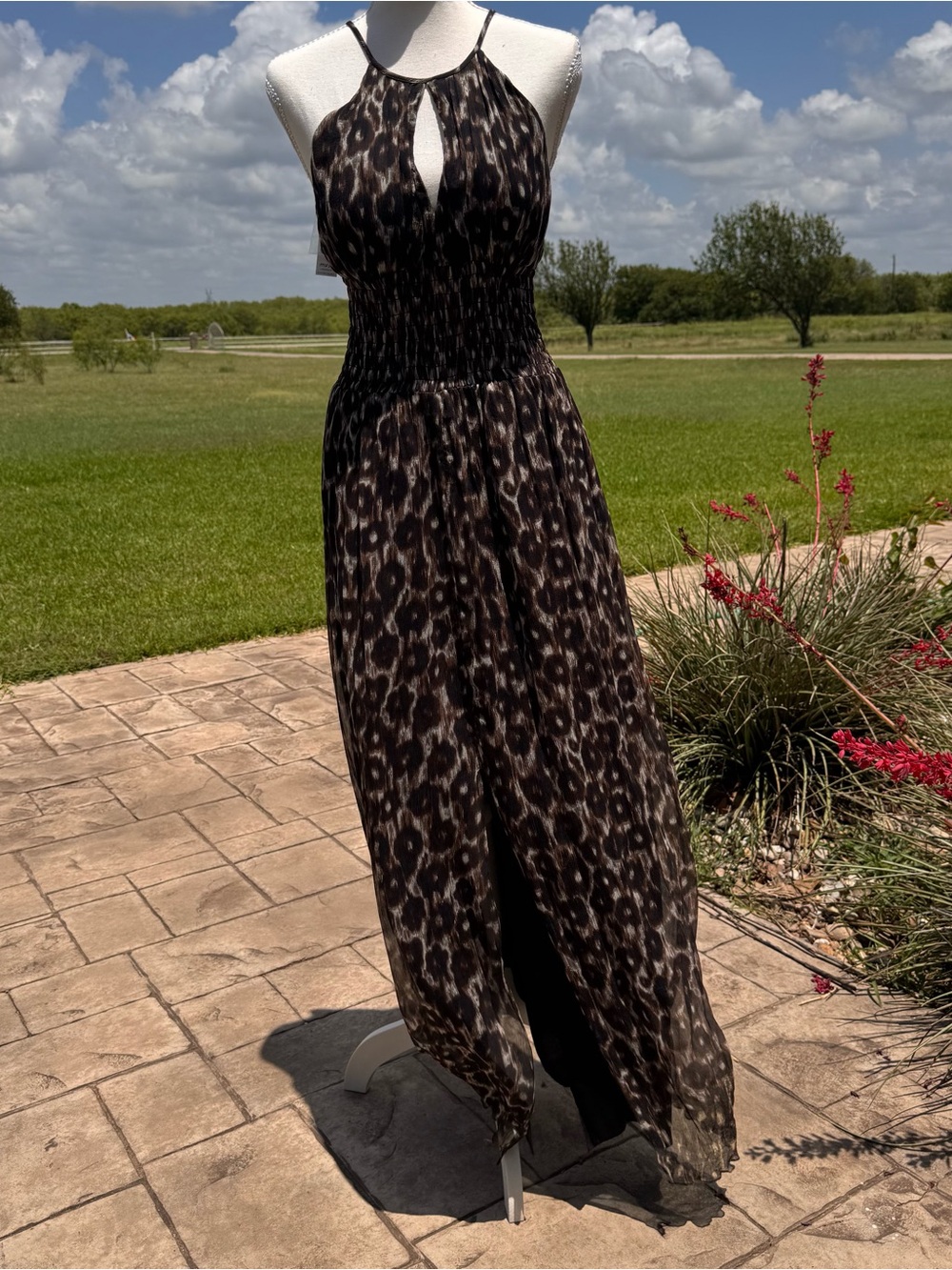 Boston Proper Black and Brown Silk Maxi Dress (Muse) Size 2; NWT